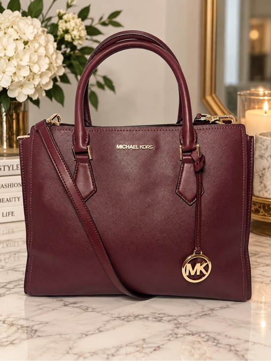 Michael Kors Handbags - Michael Kors Wine Saffiano Leather Satchel with Gold Hardware
